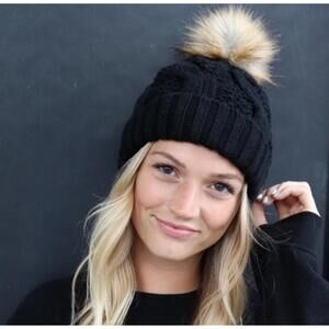 Panache Black Knit Pom Pom Tight Knit Beanie Hat Cap OS